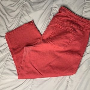 Plus size crop pants in coral color